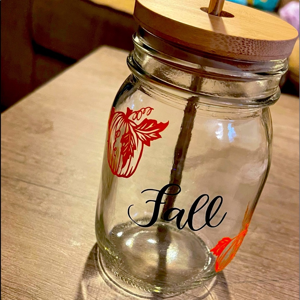 Custom made 16oz fall glass mason jar